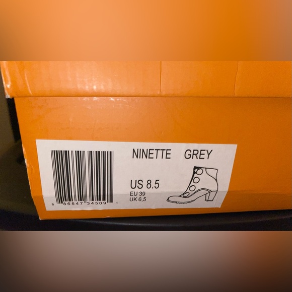 Miz Mooz Barcelona Ninette Ankle Boot Grey Leather Stacked Heel Size 8.5 - Picture 8 of 8